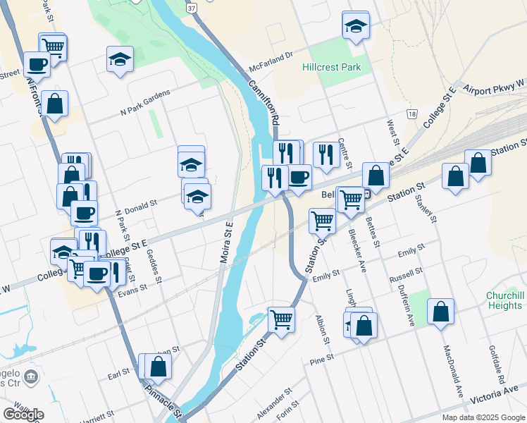 map of restaurants, bars, coffee shops, grocery stores, and more near 104 Cannifton Road in Belleville