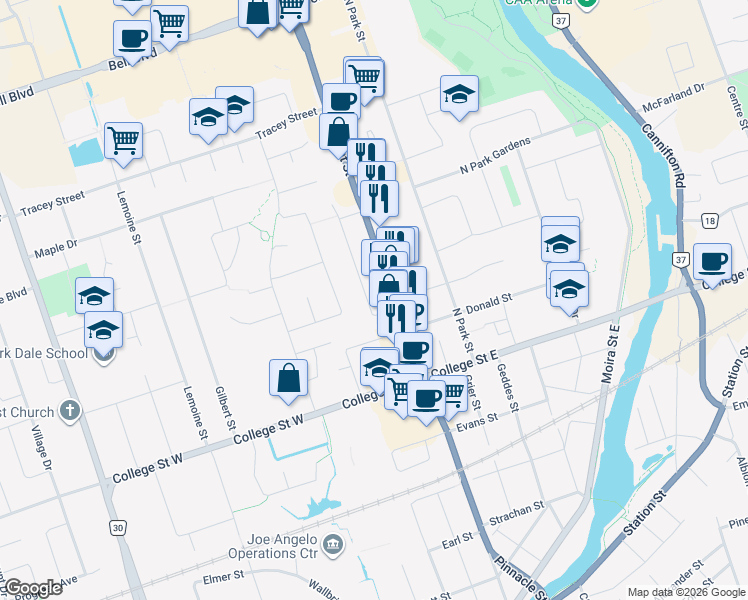 map of restaurants, bars, coffee shops, grocery stores, and more near 9 Valleyview Crescent in Belleville