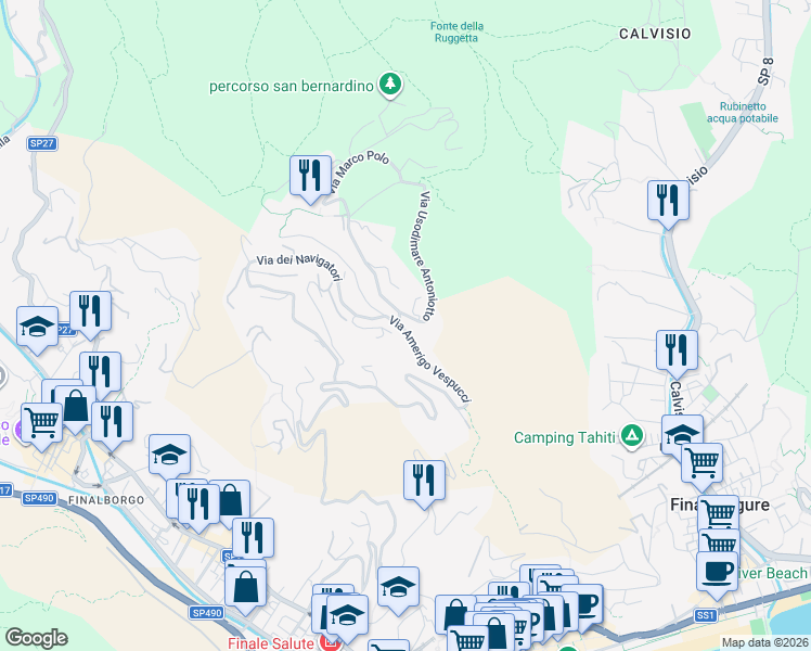 map of restaurants, bars, coffee shops, grocery stores, and more near 1 Via Usodimare Antoniotto in Finale Ligure