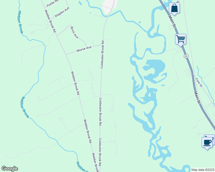 map of restaurants, bars, coffee shops, grocery stores, and more near 139 Coldwater Brook Road in Oxford