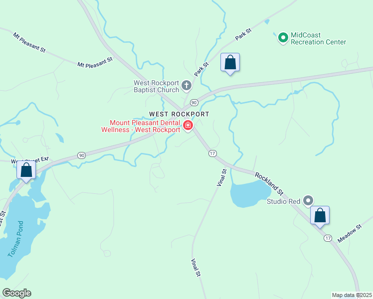 map of restaurants, bars, coffee shops, grocery stores, and more near 624 Rockland Street in Rockport