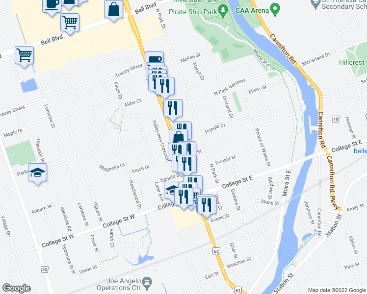 map of restaurants, bars, coffee shops, grocery stores, and more near 205 North Front Street in Belleville