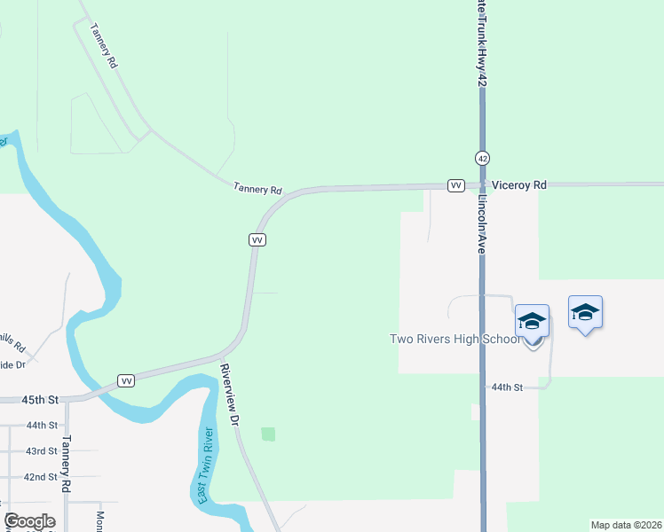 map of restaurants, bars, coffee shops, grocery stores, and more near 4955 Cardinal Lane in Two Rivers