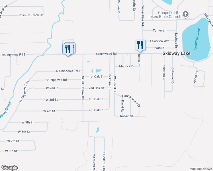 map of restaurants, bars, coffee shops, grocery stores, and more near 5397-5461 Jackpine Drive in Prescott