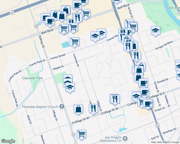 map of restaurants, bars, coffee shops, grocery stores, and more near 90 Gilbert Street in Belleville