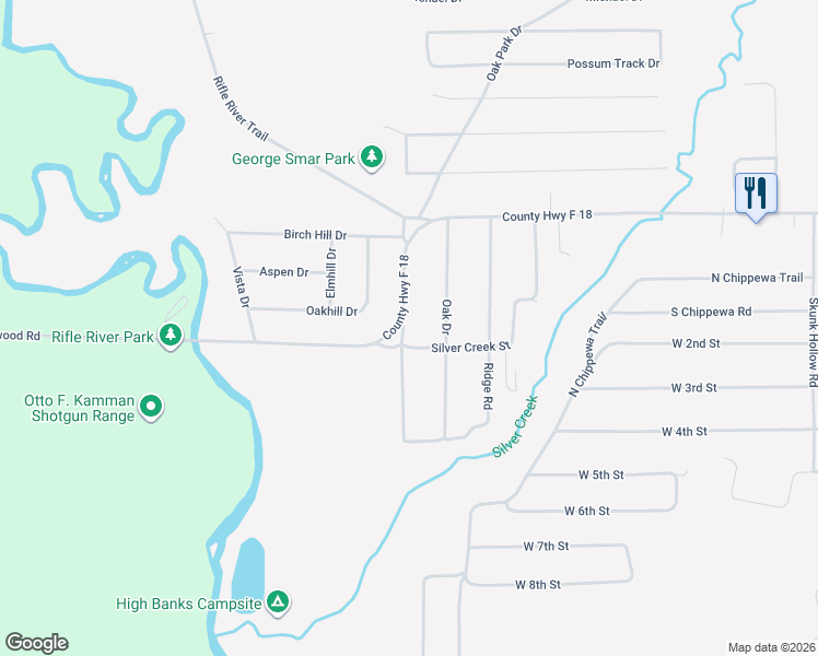 map of restaurants, bars, coffee shops, grocery stores, and more near 1577-1595 Silver Creek St in Mills Township