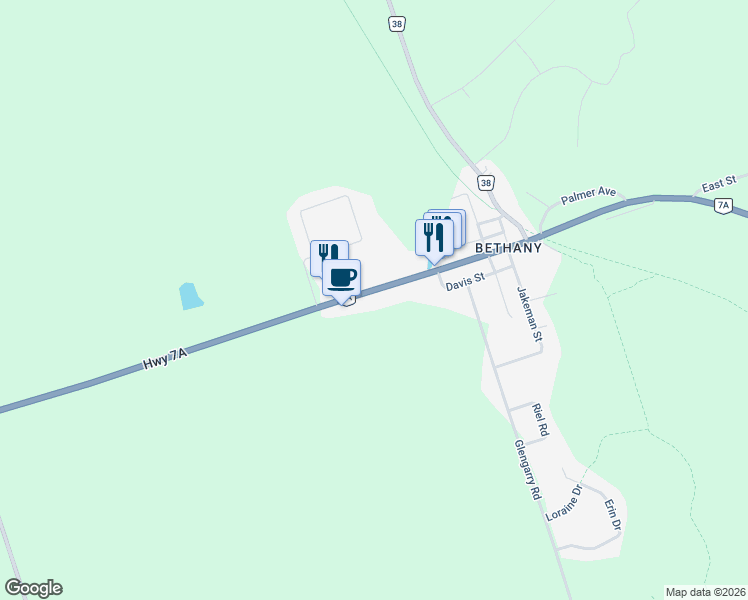 map of restaurants, bars, coffee shops, grocery stores, and more near 1426 Ontario 7A in Kawartha Lakes