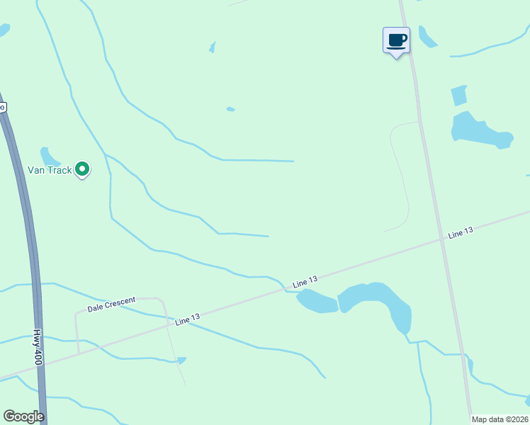 map of restaurants, bars, coffee shops, grocery stores, and more near Line 13 in Bradford West Gwillimbury