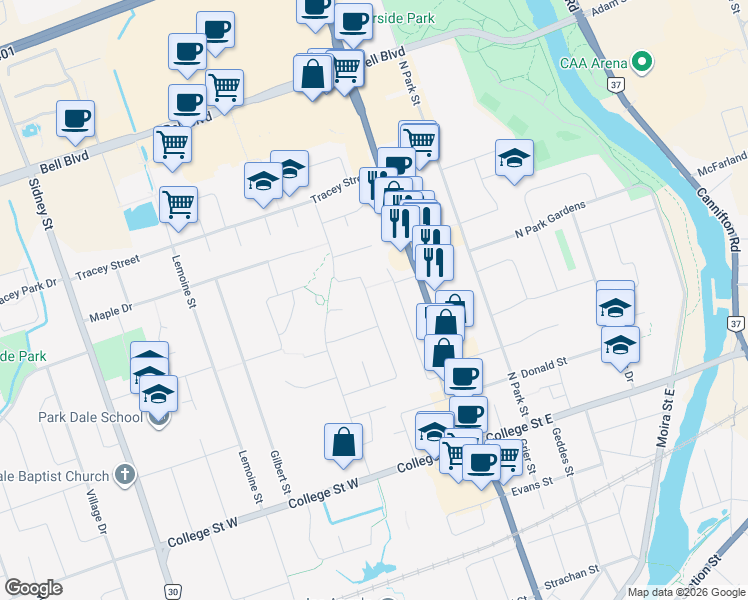 map of restaurants, bars, coffee shops, grocery stores, and more near 71 Finch Drive in Belleville