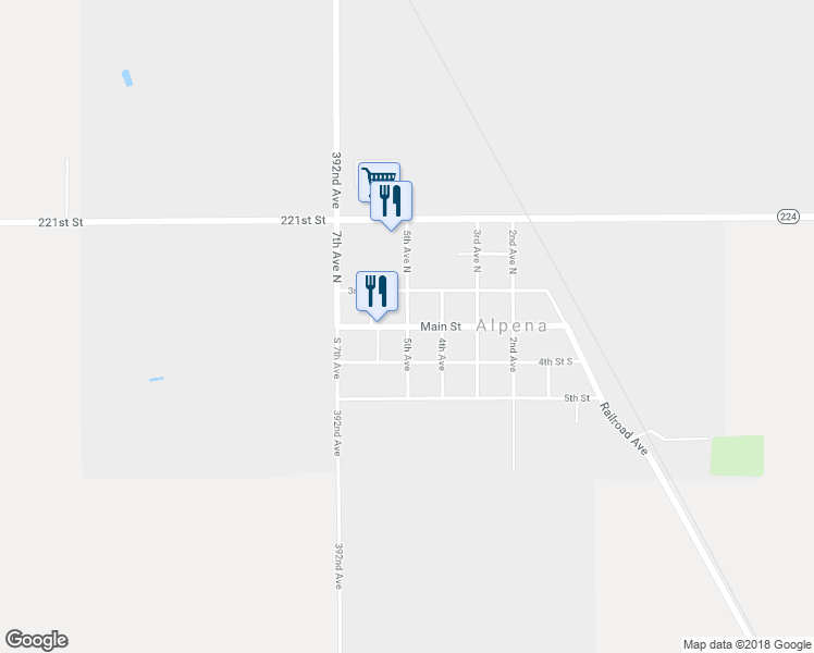 map of restaurants, bars, coffee shops, grocery stores, and more near Main St & 5th Ave in Alpena