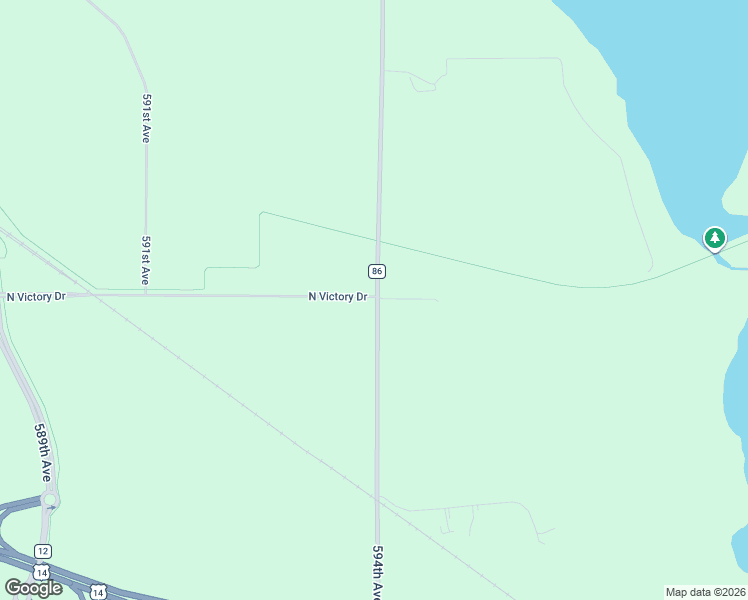 map of restaurants, bars, coffee shops, grocery stores, and more near N Victory Dr & 594th Ave in Blue Earth