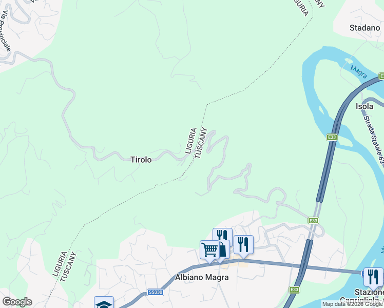 map of restaurants, bars, coffee shops, grocery stores, and more near 58 Località Tirolo in Provincia della Spezia