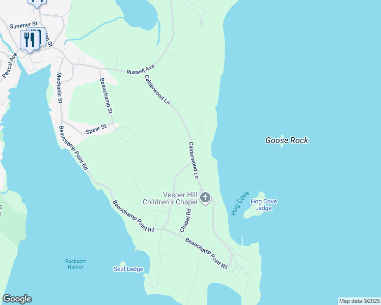 map of restaurants, bars, coffee shops, grocery stores, and more near 212 Calderwood Lane in Rockport