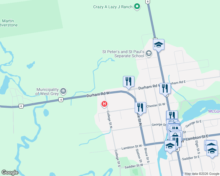 map of restaurants, bars, coffee shops, grocery stores, and more near 508 Durham Road West in Durham