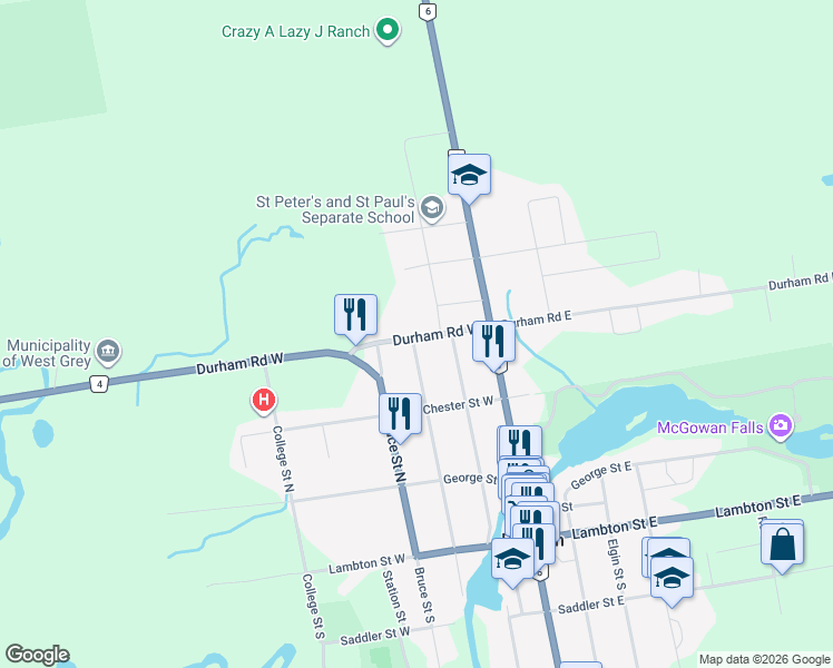 map of restaurants, bars, coffee shops, grocery stores, and more near 478 William Street in Grey County