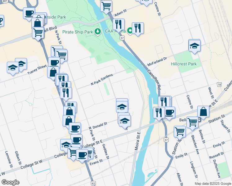 map of restaurants, bars, coffee shops, grocery stores, and more near 16 Elvins Gardens in Belleville