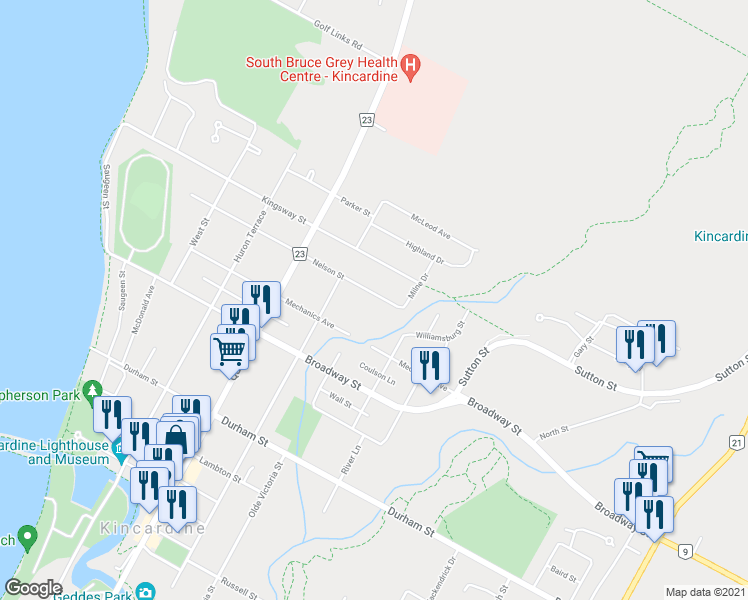 map of restaurants, bars, coffee shops, grocery stores, and more near 396 Nelson Street in Kincardine
