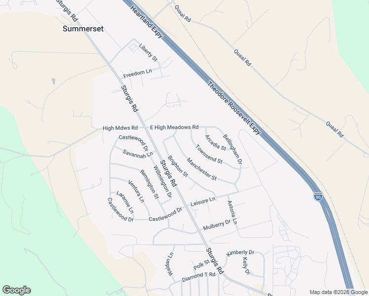 map of restaurants, bars, coffee shops, grocery stores, and more near 7270 Manchester Street in Summerset