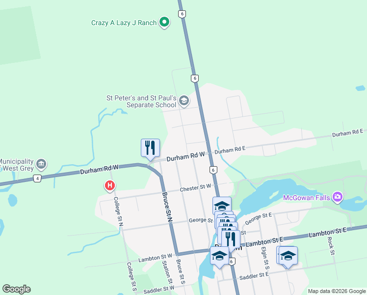 map of restaurants, bars, coffee shops, grocery stores, and more near 478 William Street in Grey County