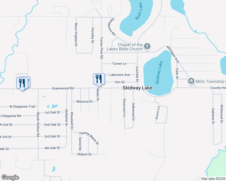 map of restaurants, bars, coffee shops, grocery stores, and more near 5100-5498 Paradise Lane in Prescott