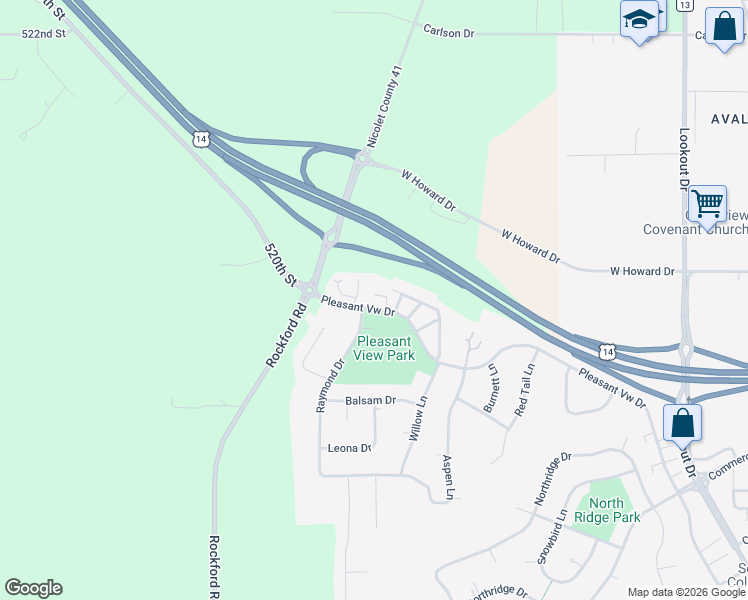 map of restaurants, bars, coffee shops, grocery stores, and more near 2176 Willow Trail in North Mankato