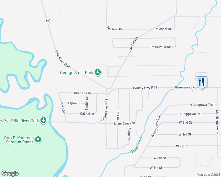 map of restaurants, bars, coffee shops, grocery stores, and more near 1519 Oak Park Drive in Prescott