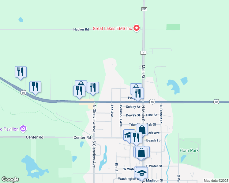 map of restaurants, bars, coffee shops, grocery stores, and more near 711 Columbus Avenue in Brillion