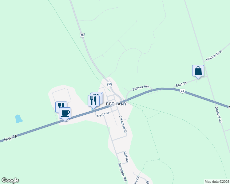 map of restaurants, bars, coffee shops, grocery stores, and more near 16 Ski Hill Road in Kawartha Lakes