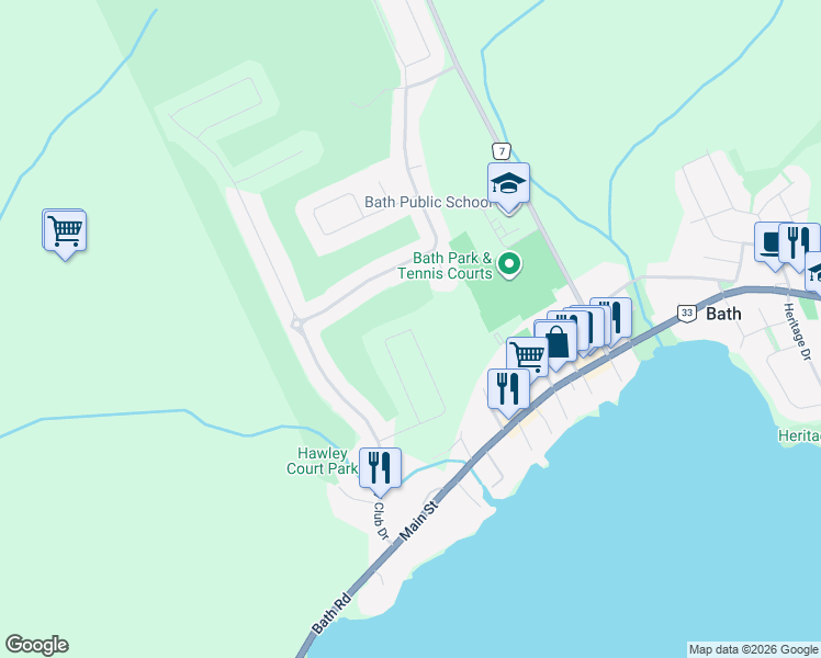 map of restaurants, bars, coffee shops, grocery stores, and more near 110 Oakmont Drive in Bath