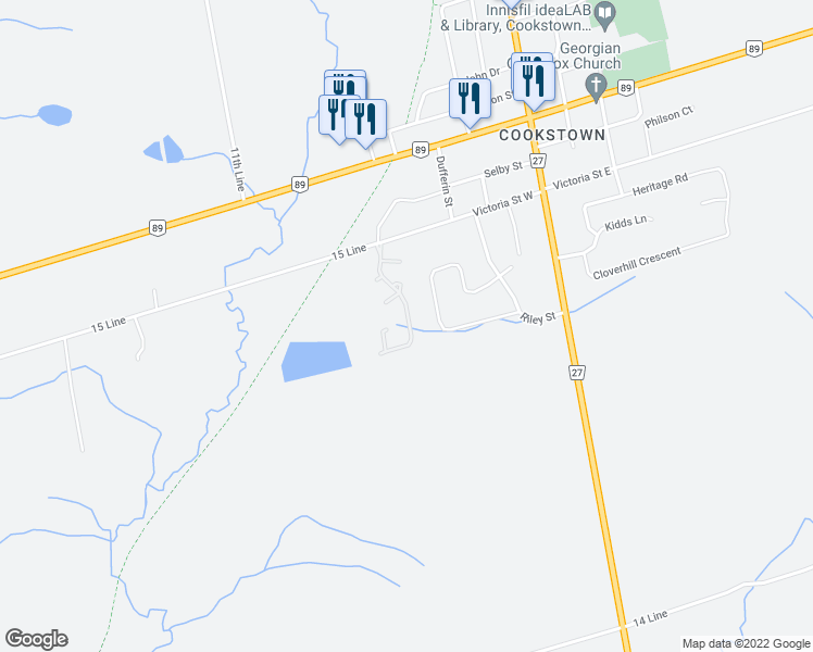 map of restaurants, bars, coffee shops, grocery stores, and more near 56 Royal Oak Drive in Innisfil