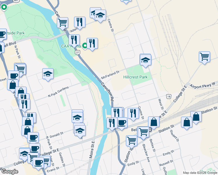 map of restaurants, bars, coffee shops, grocery stores, and more near 203 Cannifton Road in Belleville