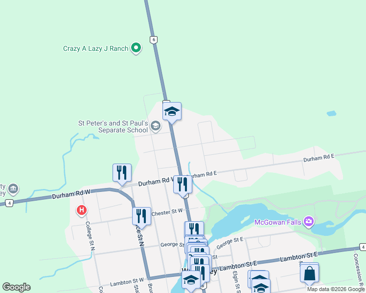 map of restaurants, bars, coffee shops, grocery stores, and more near 595 Garafraxa Street North in Grey County