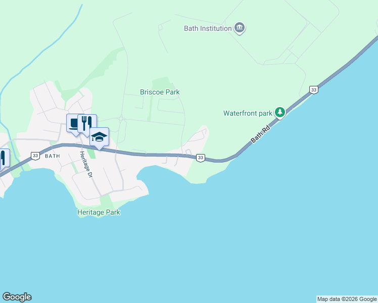 map of restaurants, bars, coffee shops, grocery stores, and more near 108 Ontario 33 in Bath