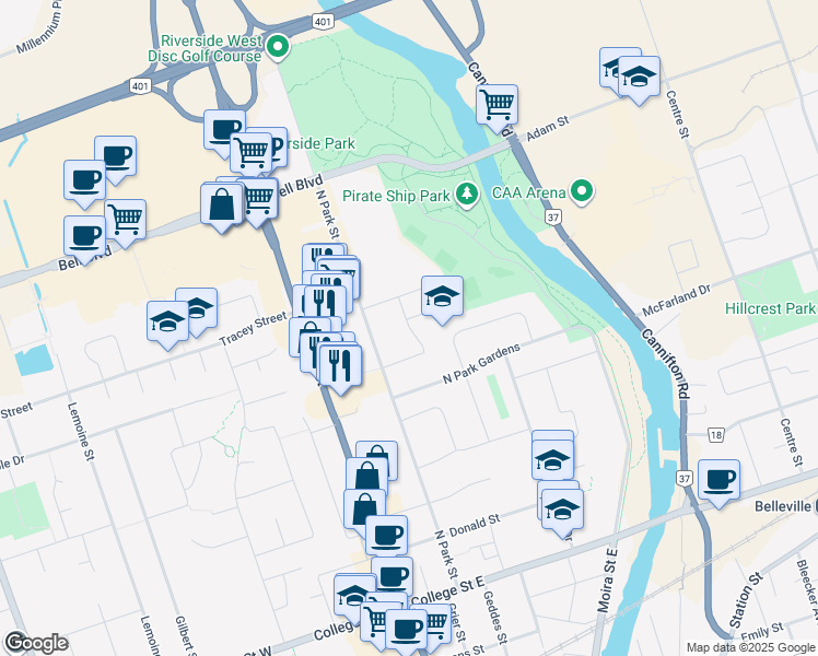 map of restaurants, bars, coffee shops, grocery stores, and more near Marsh Drive in Belleville
