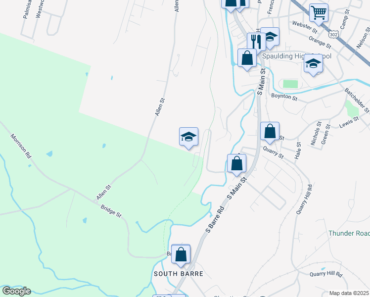 map of restaurants, bars, coffee shops, grocery stores, and more near 50 Parkside Terrace in Barre