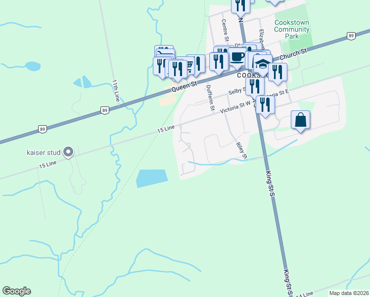 map of restaurants, bars, coffee shops, grocery stores, and more near 31 Victoria Street West in Innisfil