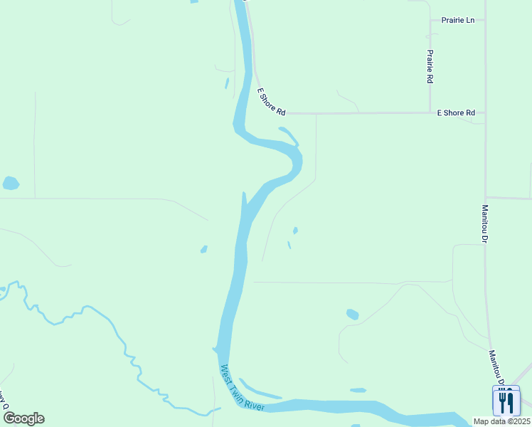 map of restaurants, bars, coffee shops, grocery stores, and more near 7222 Rocky K Lane in Two Rivers