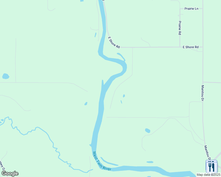 map of restaurants, bars, coffee shops, grocery stores, and more near 7222 Rocky K Ln in Two Rivers