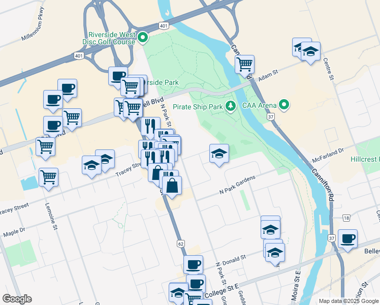 map of restaurants, bars, coffee shops, grocery stores, and more near 6 McFee Street in Belleville