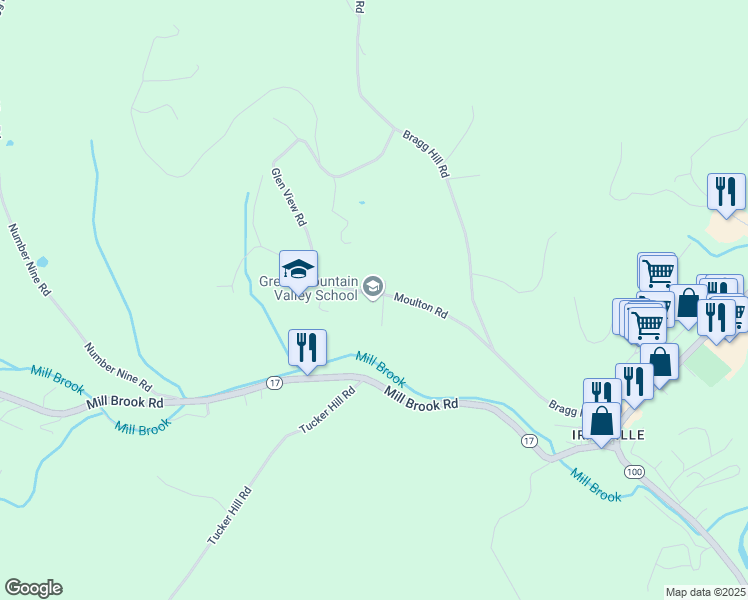 map of restaurants, bars, coffee shops, grocery stores, and more near 271 Moulton Road in Waitsfield