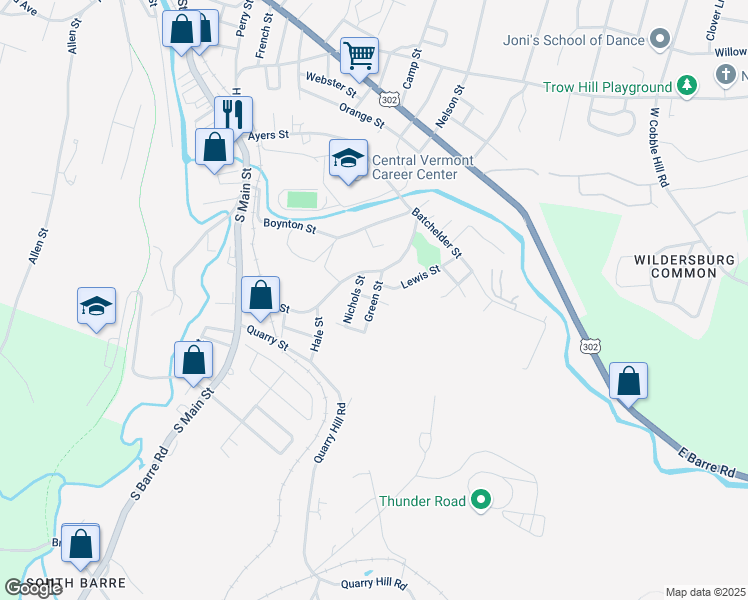 map of restaurants, bars, coffee shops, grocery stores, and more near 33 Boyce Street in Barre