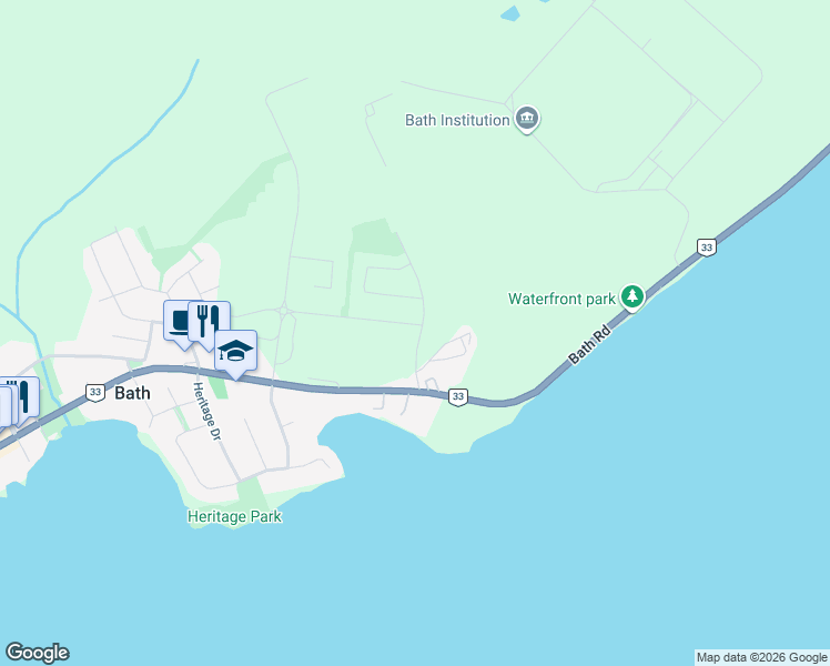 map of restaurants, bars, coffee shops, grocery stores, and more near 113 Purdy Road in Bath