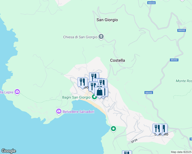 map of restaurants, bars, coffee shops, grocery stores, and more near 1 Via Roma in Bonassola