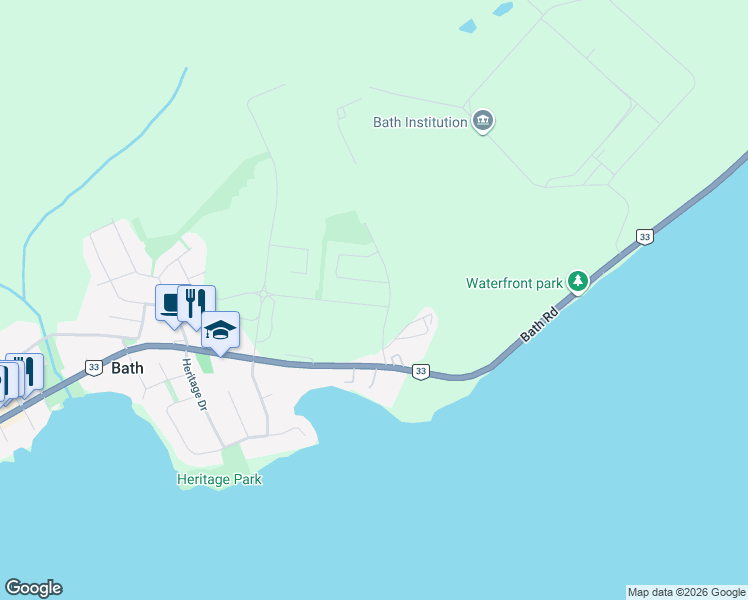 map of restaurants, bars, coffee shops, grocery stores, and more near 113 Purdy Road in Bath