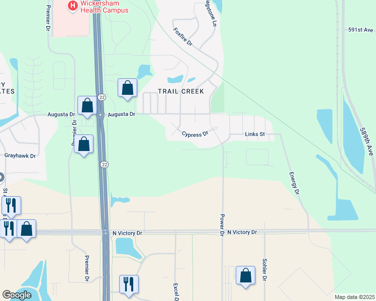 map of restaurants, bars, coffee shops, grocery stores, and more near 213 Cypress Drive in Mankato