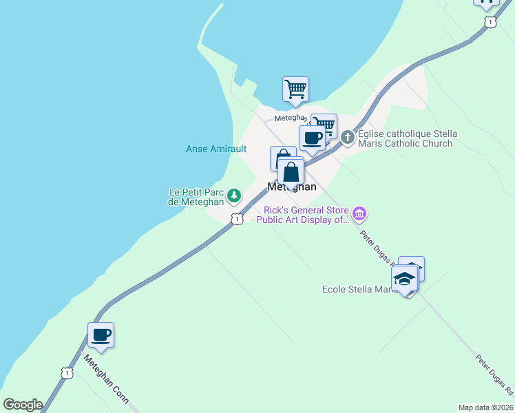 map of restaurants, bars, coffee shops, grocery stores, and more near 7068 Highway 1 in Meteghan