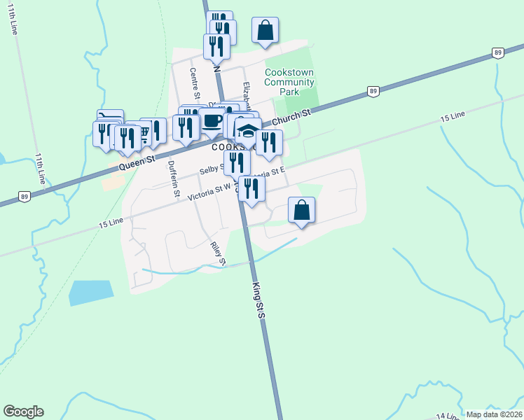 map of restaurants, bars, coffee shops, grocery stores, and more near 6 Heritage Road in Innisfil