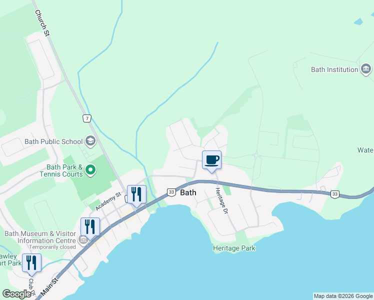 map of restaurants, bars, coffee shops, grocery stores, and more near 244 Lakeview Road in Bath