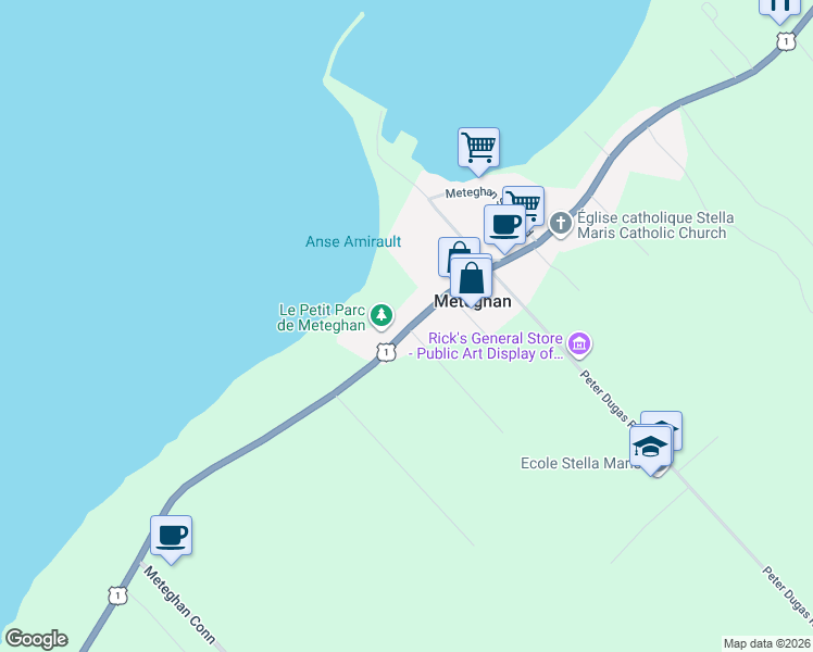 map of restaurants, bars, coffee shops, grocery stores, and more near Highway 1 in Meteghan