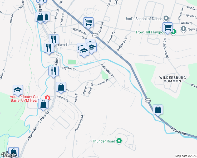 map of restaurants, bars, coffee shops, grocery stores, and more near 35 Circle Street in Barre